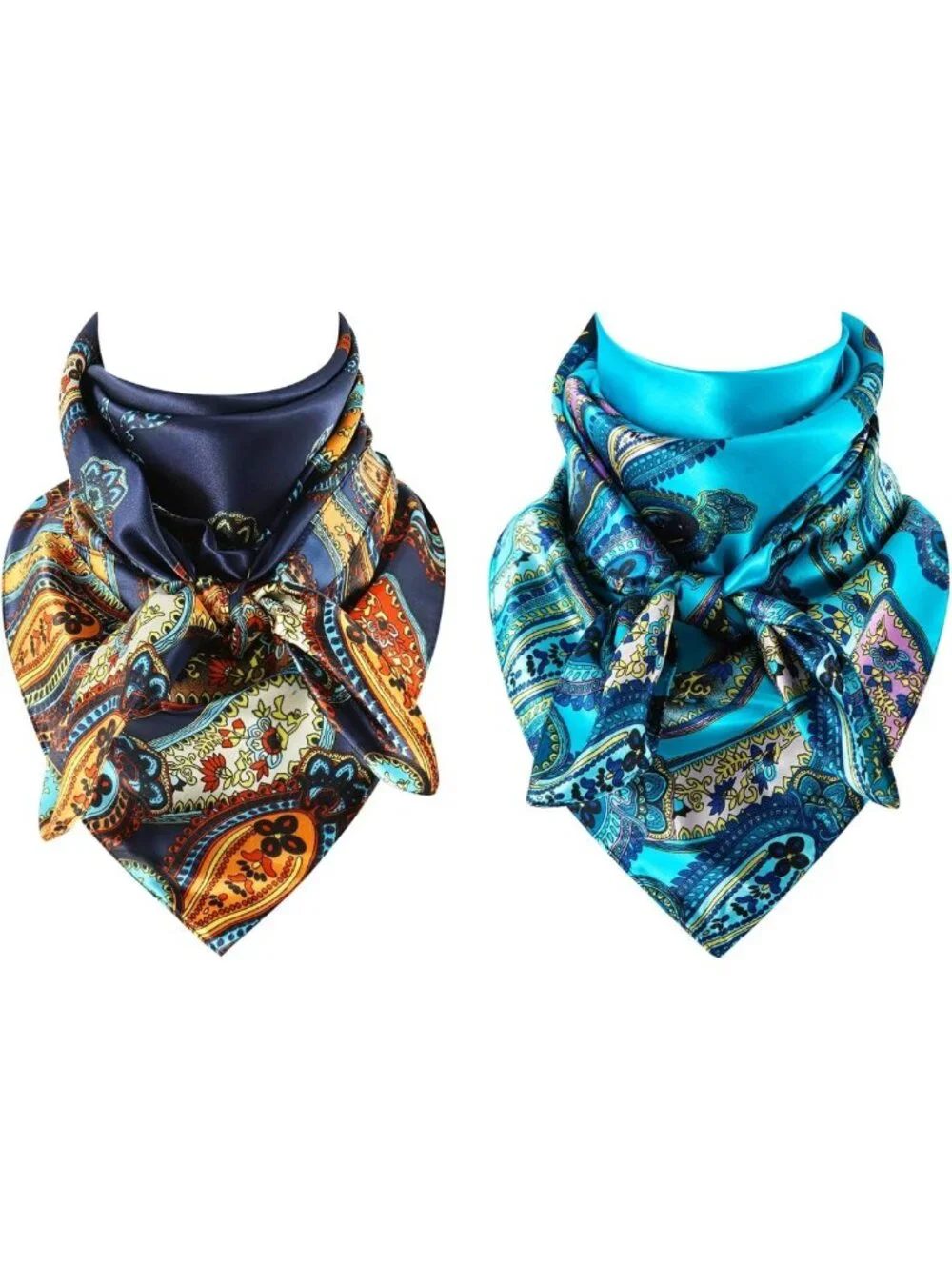 Men's Western Scarves 2-Pack, Silk Feel Paisley Bandanas, Cowboy Style 35